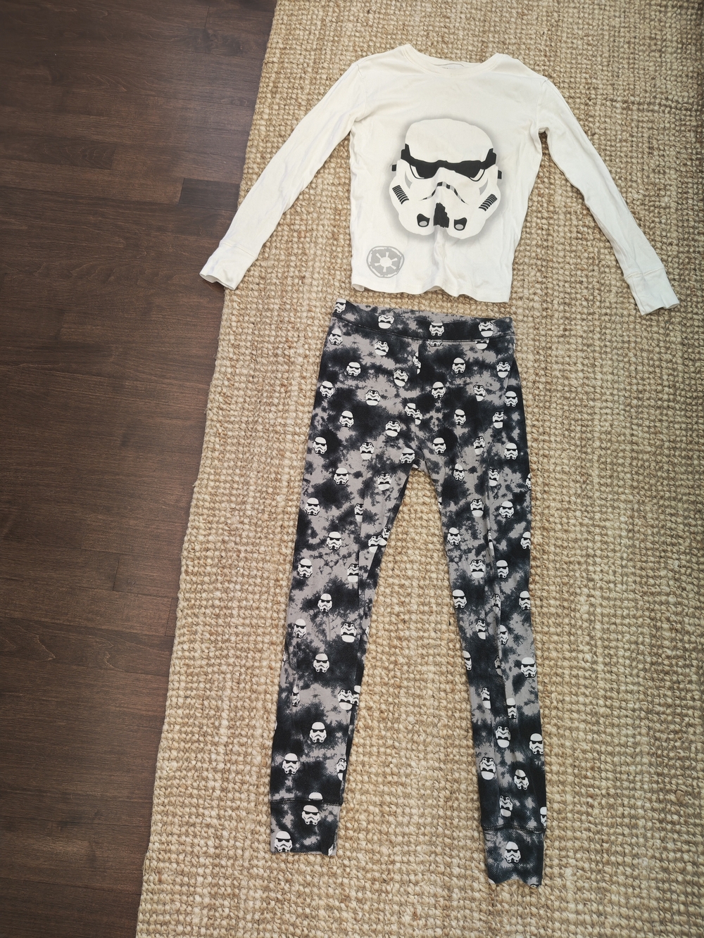 GAP White Top with Black Stormtrooper Print & Black Tie-Dye Pajama Leggings